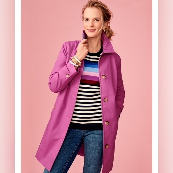 Talbots Contrast Detail All Weather Mac Fuschia Barbiecore Barbie Pink Peacoat L - Picture 10 of 10